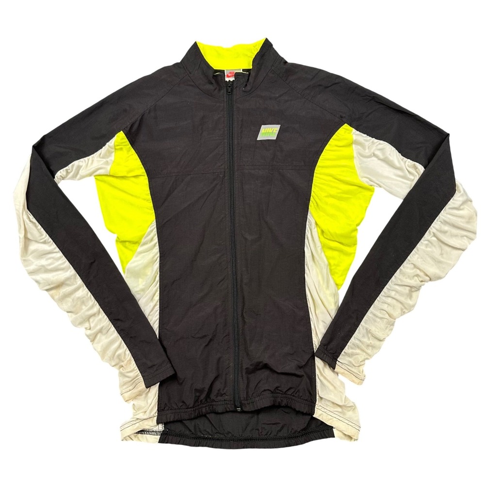 Vintage Nike Cycling Jacket Mens Medium Black Neon Yellow Made in USA Distressed